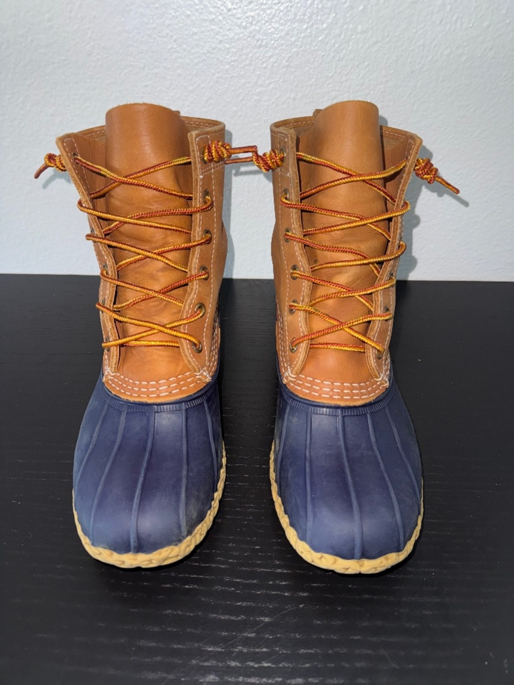 L.L. Bean 8" Bean Boots Duck Boots - Tan / Navy Blue - Women's 7 M